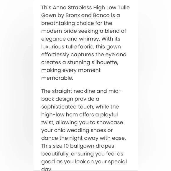 EUC Bronx and Banco Anna Tulle High-Low Strapless Gown - Picture 8 of 9